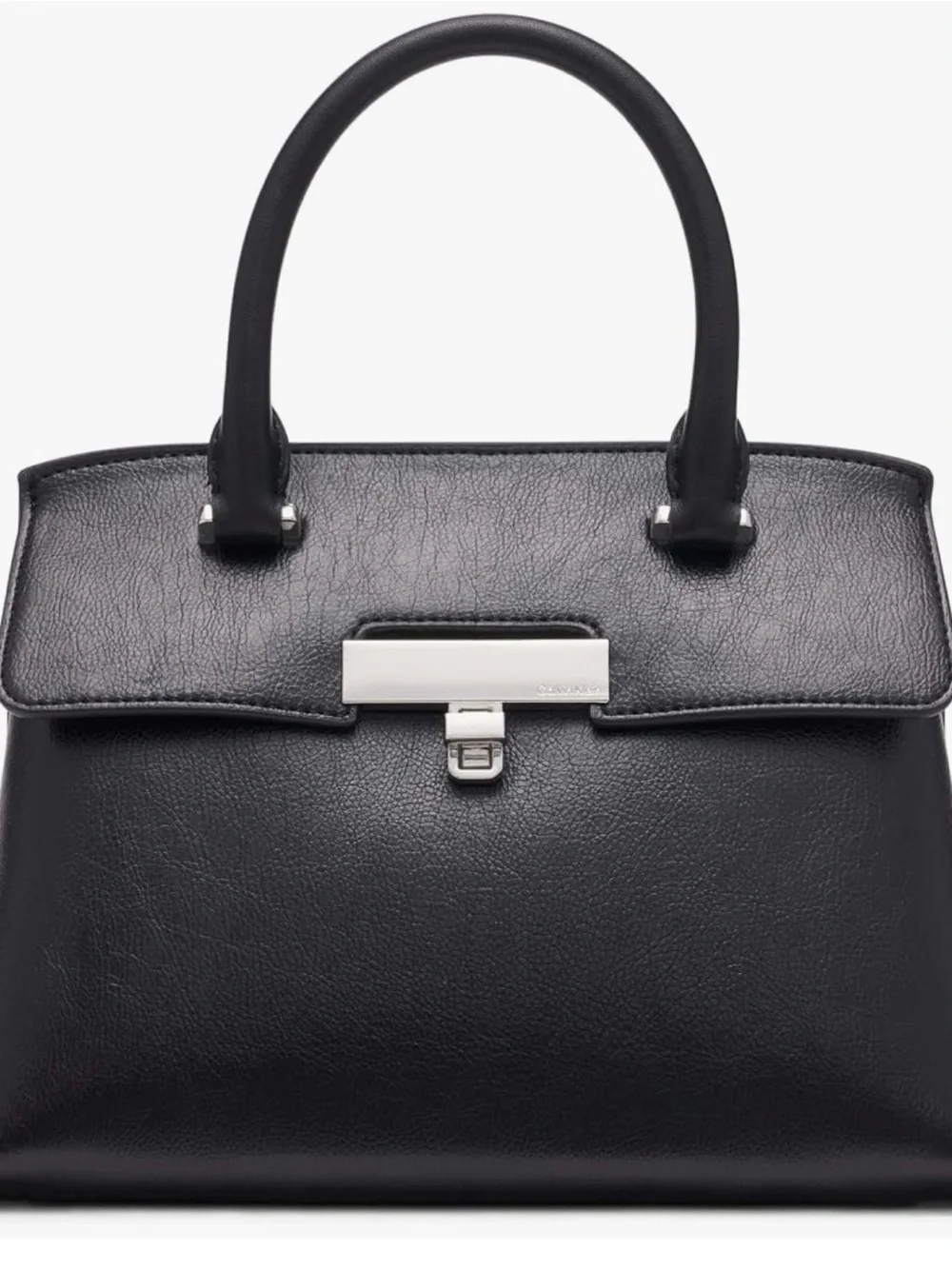 NEW Calvin Klein Classic Black Top-Handle Leather Satchel